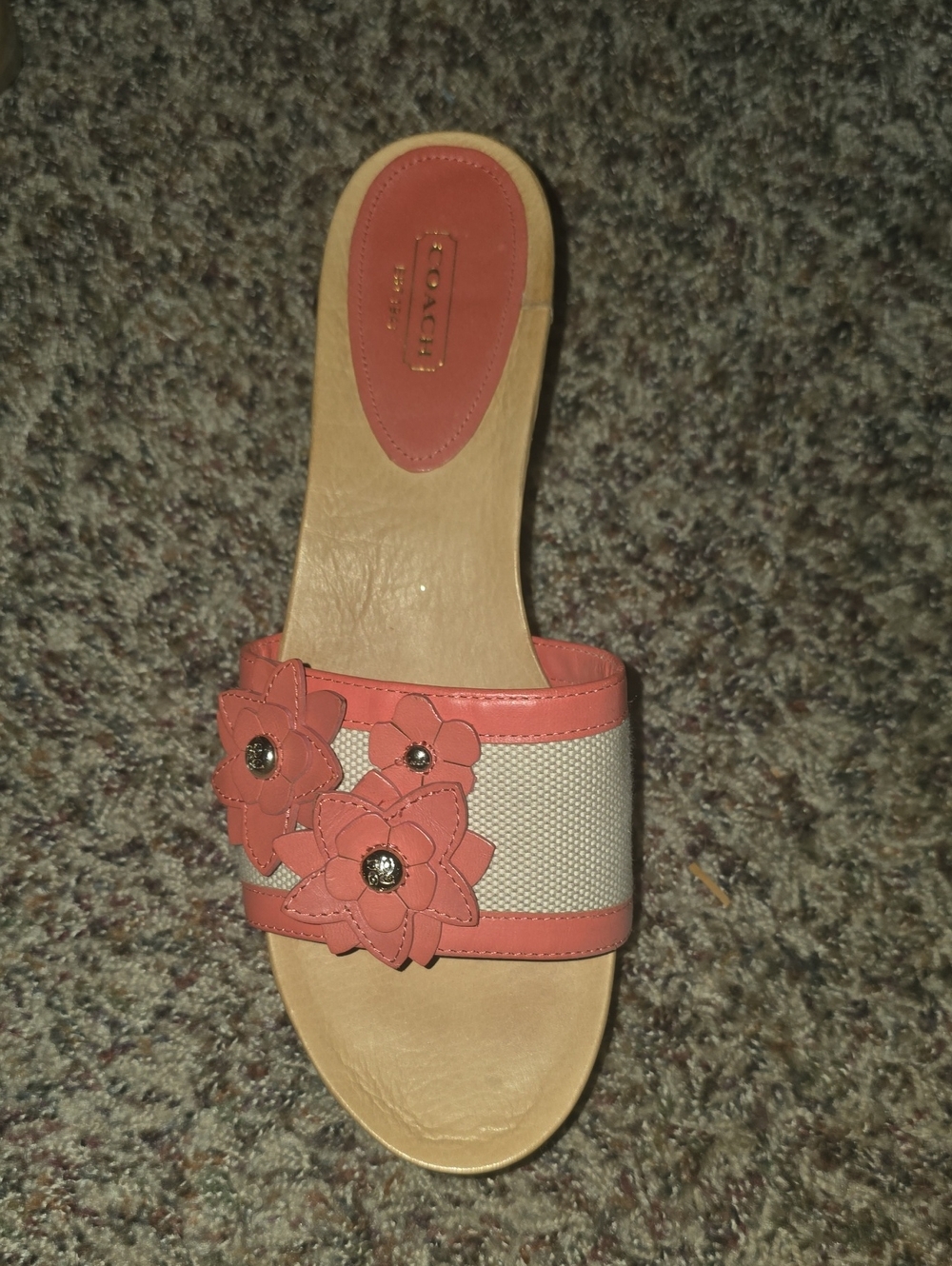 Coach Coral Slide Sandal with Floral Accents